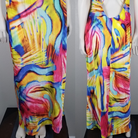 Cosel Anthos Vacation Coral Rainbow Psychedelic Exposed Back Midi Dress Sz 6 NWT - Picture 8 of 10